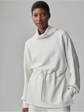 Varley Freya Sweatshirt High Neck Cinch Waist Ivory Marl Size XS